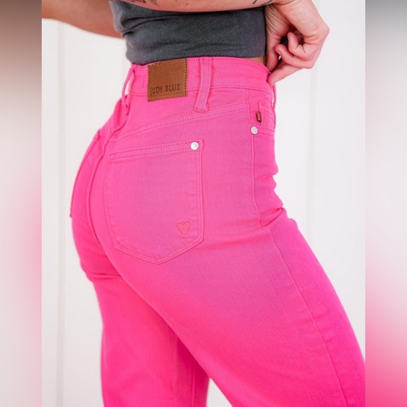 Judy Blue All the Heart Eyes High Rise Hot Pink 90’s Straight Leg Jeans 5 NWT - Picture 14 of 16